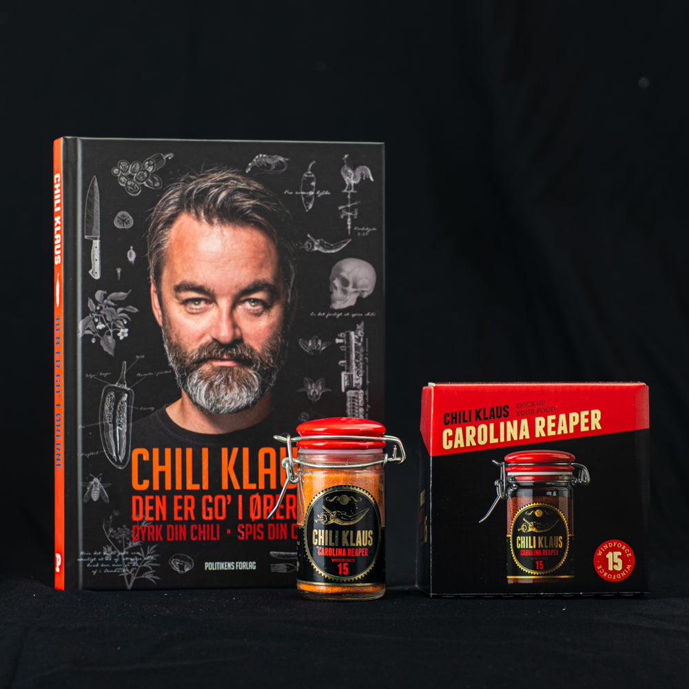 Carolina Reaper Geschenkbox + dänisches Buch „Den er go’ i ørerne“